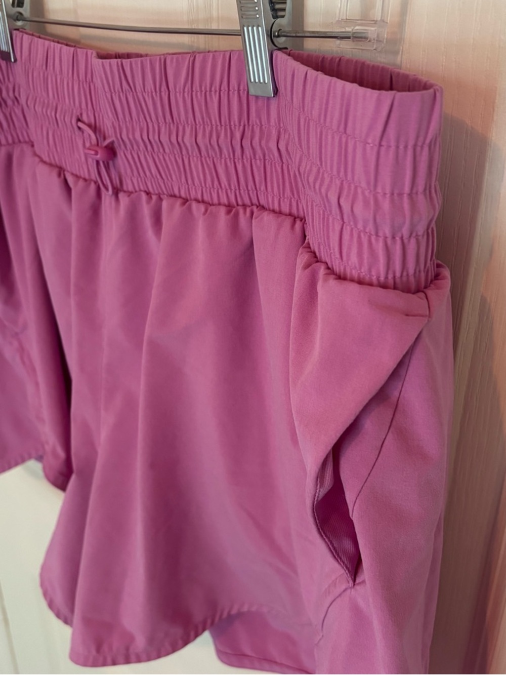 XXL Smocked Waist Pink Shorts with Side Pockets